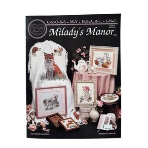 Vintage Milady’s Manor Cross Stitch Design Book 1989 Victorian Cottage Dog Horse